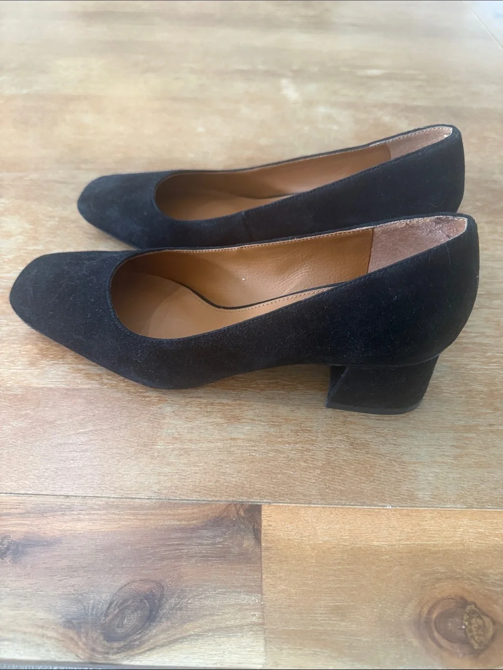 J. McLaughlin classic black suede square toe block heels